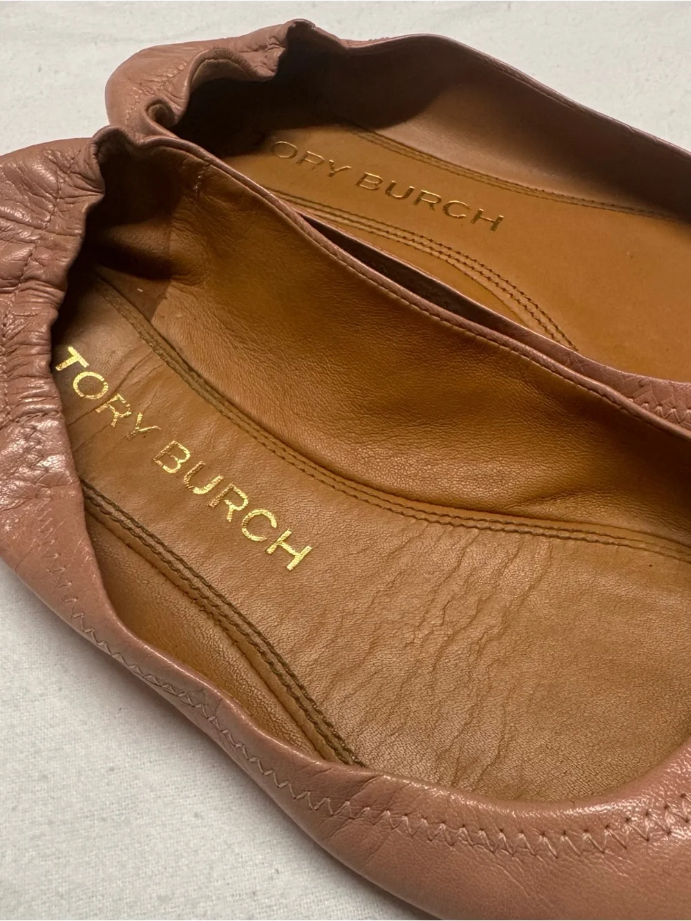 Tory Burch Mauve Pink Leather Logo Ballet Flats